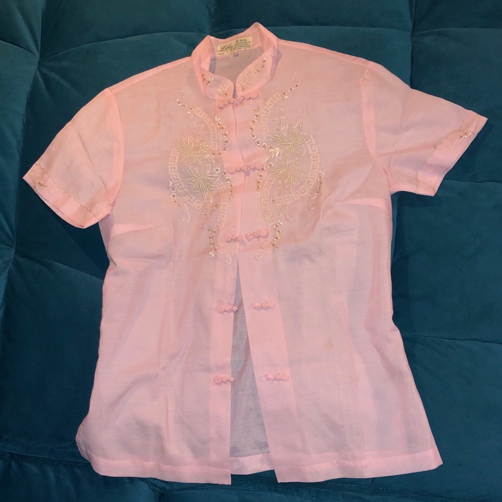 Vintage pink embroidered Chinese blouse